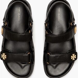 Tory Burch Black Sandals with Gold Accents